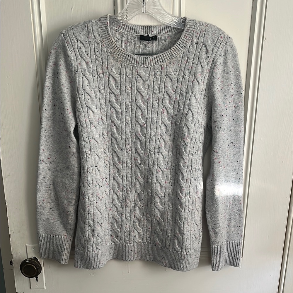 Talbots Gray Classic Cable Knit Crew Neck Sweater - Picture 1 of 7